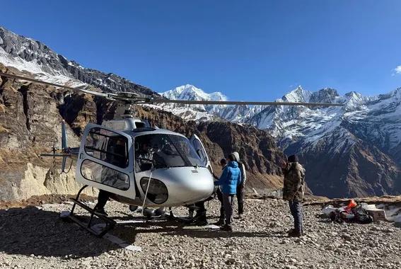 Helicopter Landing at Annapurna Base Camp Nepal